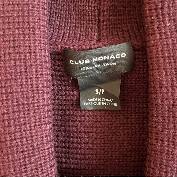 BNWOT CLUB MONACO 100% WOOL BURGUNDY LEATHER ZIP SWEATER - Picture 4 of 11